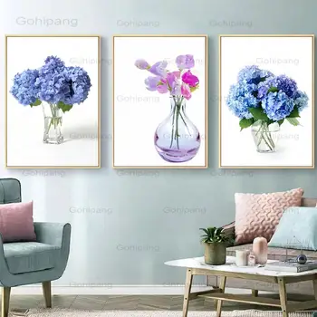Картина върху платно Синята Хортензия Phalaenopsis Големи Стенни Художествени Плакати и Щампи Плакат С Цитати Цветни Стенни Картини за Хол