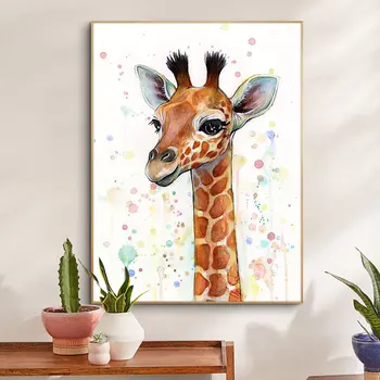 Картина върху платно с изображение на животни, плакати и щампи с анимационни жирафа, стенни рисунки за домашен интериор на детска стая