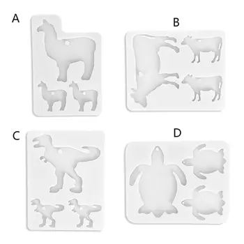 Ключодържател с животни от семейство алпака Крава Динозавър Силиконова форма от смола Art Занаятите A0NF