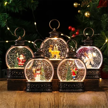 Коледен Окачен led нажежен фенер с пайети, Дядо Коледа, Снежен човек, пълен с вода лека нощ, Коледен подарък, декорация на дома
