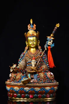 Колекция Тибетски Храм на 9 инча, Стара Лилаво Бронзовата линия в златни Мозайки, Скъпоценни Перли Гзи, Зала за Поклонение на Гуру Ринпоче Падмасамбхаве
