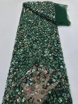 Луксозна Нигерийская лейси плат, ръчно изработени beaded 2023 г., с висококачествена бродерия на мъниста, Африканска Френска лейси плат за рокли