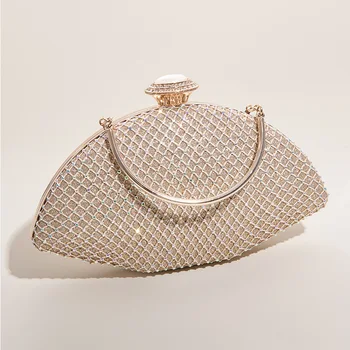 Луксозни дамски чанти, Модни блестящи кристали с диаманти Дамски чанти през рамо 2023 Сватбата Булката Дамски Банкетная вечерна чанта на верига