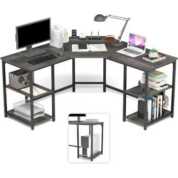 Мебели за домашния офис, писмено работно място, ъглова маса, геймерское фотьойл, голяма компютърна маса L-образна форма с рафтове, бюро за КОМПЮТЪР, маса за масата