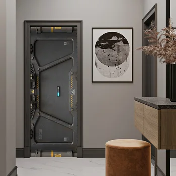 Метална блиндирана врата, имитация на входовете на етикети серия Air, тапети в стил съвременни технологии, PVC, самозалепващи стикер за спални, рисувани стенни
