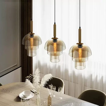 Модерен окачен светлина от led стъкло, декоративни лампи за ресторант, творчески окачен лампа за дневна, просто нощна лампа с led осветление E27