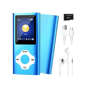 Музикален MP3 плейър с Bluetooth 5.0, Преносим музикален плеър, HiFi / за преглед на видео / снимки / - книги за деца (Син)