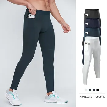 Мъжки гамаши за джогинг, спортно облекло, бързо съхнещи чорапогащи за фитнес, спортни панталони за джогинг, компресия спортни панталони с джобове с цип