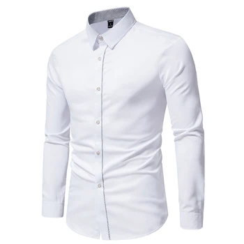 Мъжки есенна однотонная риза в стил мозайка с дълъг ръкав, всекидневни топ, однобортная блуза, риза с ревери, бизнес основна мъжка риза