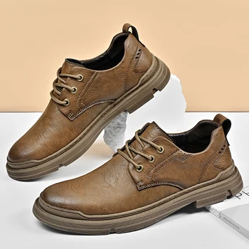 Мъжки кожени оксфордские удобен модел обувки Originals дантела, официални делови ежедневни мъжки обувки-дербито за всеки ден
