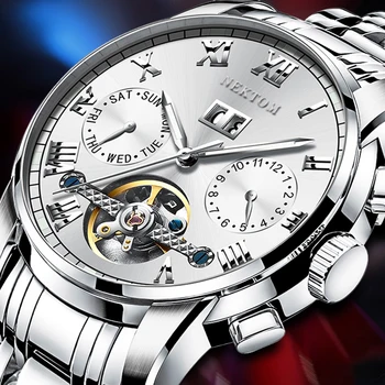 Мъжки механичен часовник 2020 г., мъжки автоматичен часовник Луксозни известния водещ на марката, ежедневни модни водоустойчив часовник от неръждаема стомана