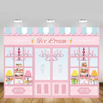 На фона на магазин за сладолед Mehofond Розово момиче от магазин, Детски душ, снимка на рожден Ден, на фона на декор, реквизит, за да снимам на фото студио