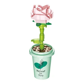 Набор от градивни елементи за букет с цветя, творчески дизайн в саксия, която е съвместима с тухлена градския цвете, играчка за украса на дома за деца