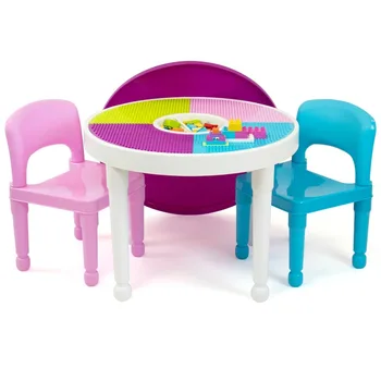 Набор от пластмасови маси и 2 стола Humble Crew Kids 2 в 1, кръгла, детски игри на маса, работно бюро и стол