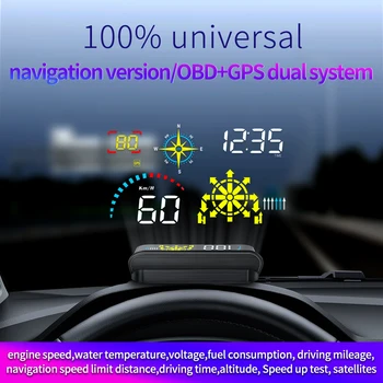 Най-новият Прожекционен Дисплей Q10 OBD2 + GPS С Навигация В Реално Време Автомобилния Централен Дисплей Скоростомер Предното Стъкло на Колата на HUD Проектор