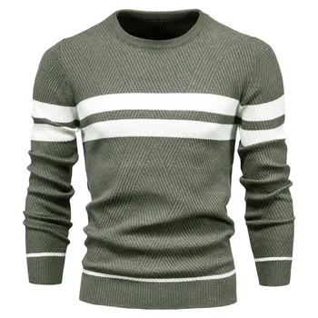 Нов есенен вязаный пуловер, мъжки пуловер с кръгло деколте, в стил мозайка, с дълъг ръкав, Топли тънки пуловери, Мъжки ежедневни облекла, Европейски размер S-2XL