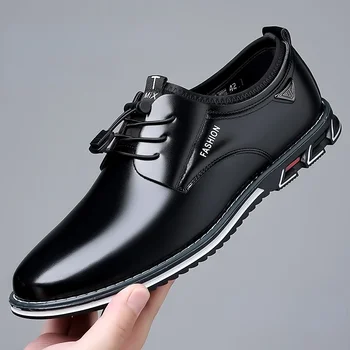 Нова бизнес ежедневни обувки за мъже, Официалната обувки дантела за мъже, Черни кожени oxfords, големи размери, офис модела обувки за сватбени партита