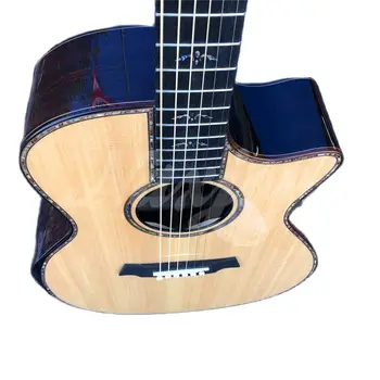 Нови вложки Abalone 914 Акустична китара с горна част от плътен смърч, лешояд от черно дърво, обвивка от 41-инчов розово дърво