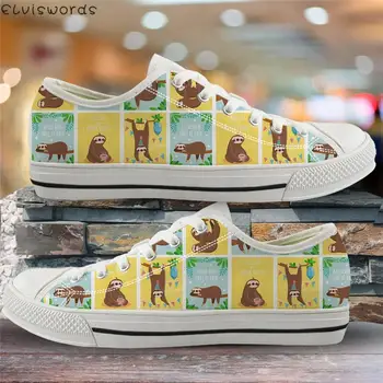 Обувки на плоска подметка с анимационни принтом Мързелив Ленивца, модни дамски парусиновые пролетта вулканизированные обувки, ежедневни дамски удобни Zapatos