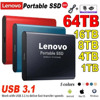 Оригинален Портативни SSD-диск Lenovo 64 TB Type-C /USB3.1 Външния Мобилен твърд диск Високоскоростен твърд диск, 32 TB Външен твърд диск