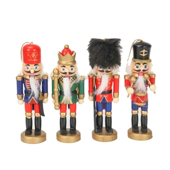 Празнични дървена лешникотрошачка, комплект от 4 кукли-войници за Коледната елха