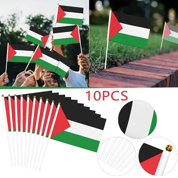 Преносими знамена на Палестина 14x21 см, размахивающий ръка флаг на страната с шесто, мини флаг на Палестина за паради, фестивали, събития на масата