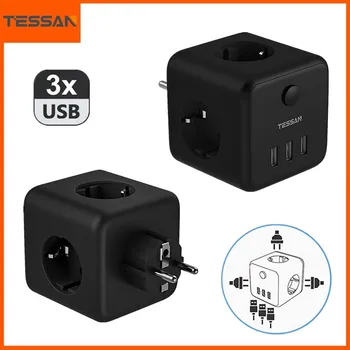 Разклонител Контакта TESSAN Cube Multi-tap, с Изходи USB и променлив Ток, Европейската Корея Вилица Power Strip Tee Socket Adapter за Дома