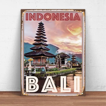 Реколта Метална лидице знак Bali Indonesia, Метална табела, боядисани стени, модерен Арт декор, плакат, пещера човека, Гараж, интериор на публикуване