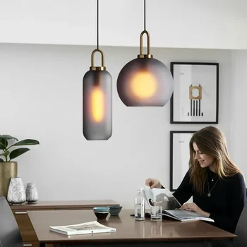 Ретро led окачен лампа с крушка E27, стъкло подвесная лампа, висящи лампи за дневна, ресторант, декорация на дома