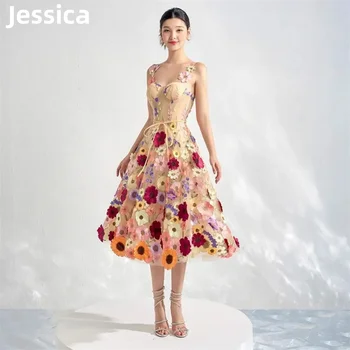 Рокля за бала с бродерия на Джесика 3D цветя, скъпи вечерна рокля от тюл за официални събития, сватбена рокля А-образна форма