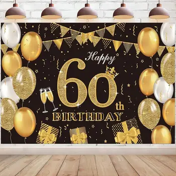 С 60-Годишнината на Фона на Банер Декорация в Черно и Златно 60-Годишнина Вечерни Аксесоари Фон Фотобудки Банер