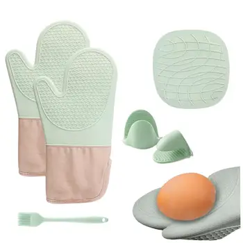 Силиконови кухненски ръкавици за фурна, дълги белезници, силиконови кухненски ръкавици за печене, нескользящие кухненски кухненски ръкавици с дупки за захващане, за приготвяне на скара в къмпинг