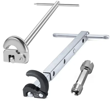 Телескопична гаечен ключ за мивки, гаечен ключ с регулируеми зъби от 3/8 до 1-1/4, Прибиращ се дръжка, ръчни инструменти за ремонт.