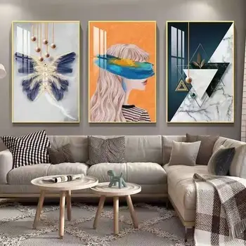 Украса на хола Стенни рисувани с триптихом Fram На фона На луксозен диван в скандинавски стил, стенно изкуство, модерен минималистичен декор Плакатный