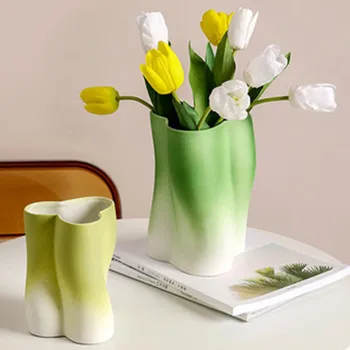 Украса на хола ваза от скандинавски на съвременната керамика, свежи цветове, композиция от сухи цветя в стил Ins, прости украса от керамични вази