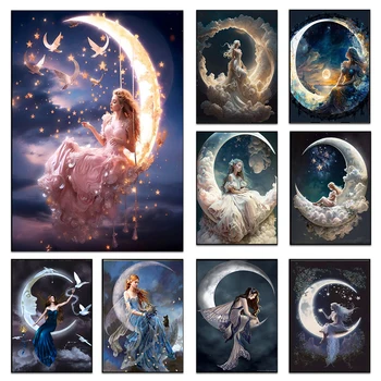 Фантастични щампи плакати с Богинята на Луната за домашен интериор на хола Абстрактна Жена на Луната Картина върху платно монтаж на стена арт Подарък