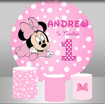 Фон за парти с Мики Маус за рождения Ден на Розовата момичета Краси Кръг Индивидуален Фон, украса за рожден Ден на дете, Сватба банер