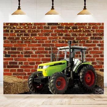 Фон за снимки Зелен Плакат с селскостопански трактор За детски Рожден Ден Декор Снимка Фон Подпори за Фотобудки