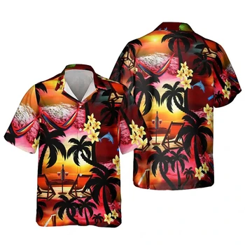 Хавайски плаж, кокосови палми, ризи с модел За мъже, дрехи, ежедневни Хавайски плажни ризи, мъжки блузи Y2k за почивка с къс ръкав