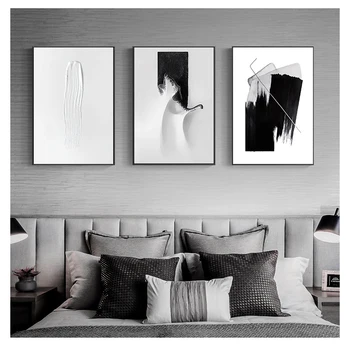 Художествени плакати в модерен скандинавски стил, на картината на платното за декор хол, снимки без рамки, черно-бели Абстрактни Поръчки