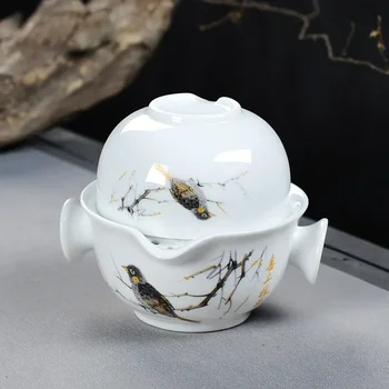 Чай Китайски Кунг-фу гайвань чайник чаени чаши панаирните чаша за чай, комплекти бял пътен чай комплект посуда за напитки Безплатна доставка