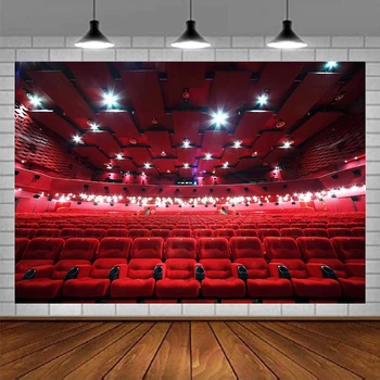 Червени вътрешна седалка за кино, фон за снимки, на фона на театрален прожектор, банери, плакати, подпори за фото студио.