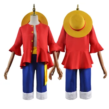 билибили Аниме, едно парче костюм Luffy за cosplay, Сламена шапка, Червено яке, Карнавални костюми за Хелоуин за деца и възрастни